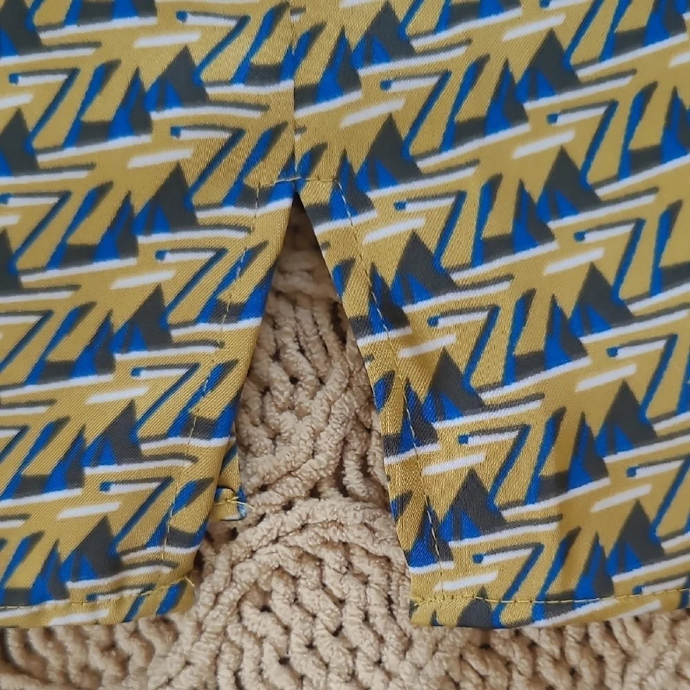 House of Harlow 1960 Gold & Blue Geometric Print Satin Blouse - Size XS